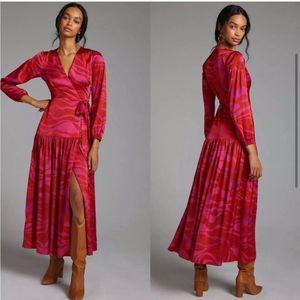NWT ANTHROPOLOGIE HUTCH ZEBRA STRIPED PINK RED PURPLE WRAP MAXI DRESS
